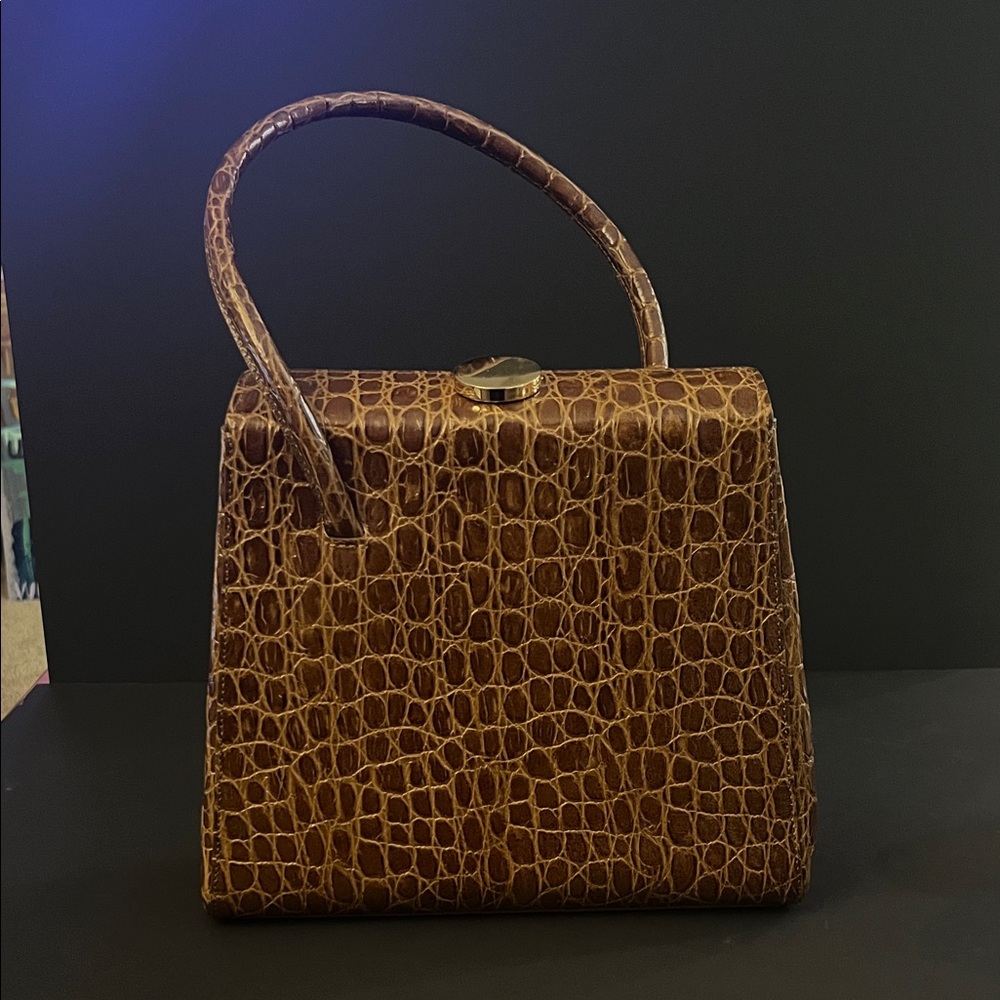 Little Liffner Mademoiselle Croc Embossed Brown Tote Bag